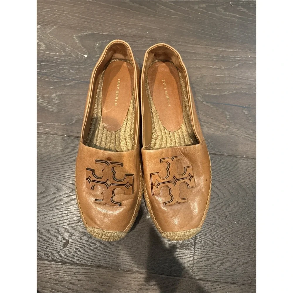 AUTHENTIC Tory Burch Ines Leather Logo Espadrilles